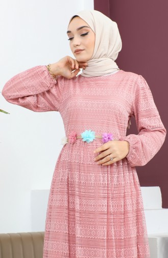 Lace Belt Floral Dress Pink 10242 14627