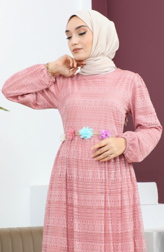 Blumenkleid Mit Spitzengürtel Rosa 10242 14627