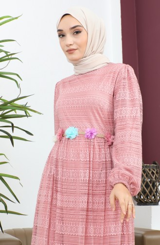 Blumenkleid Mit Spitzengürtel Rosa 10242 14627
