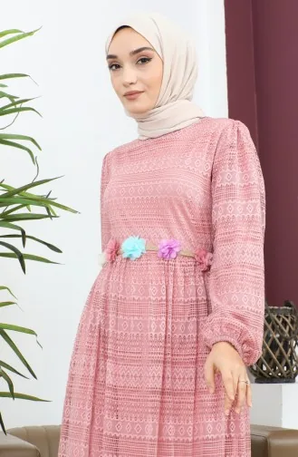 Blumenkleid Mit Spitzengürtel Rosa 10242 14627