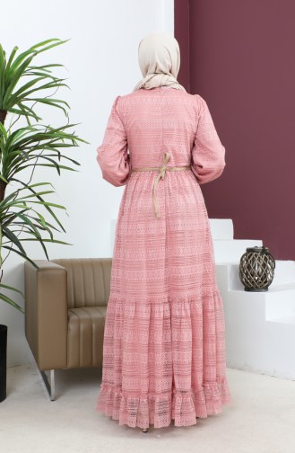 Lace Belt Floral Dress Pink 10242 14627