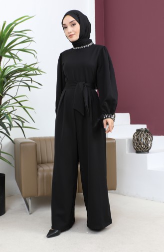 Pearl Detailed Jumpsuit Dress Black 19152 14684