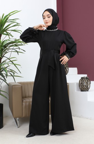 فستان جمبسوت مزين باللؤلؤ أسود 19152 14684