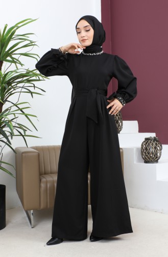 Pearl Detailed Jumpsuit Dress Black 19152 14684