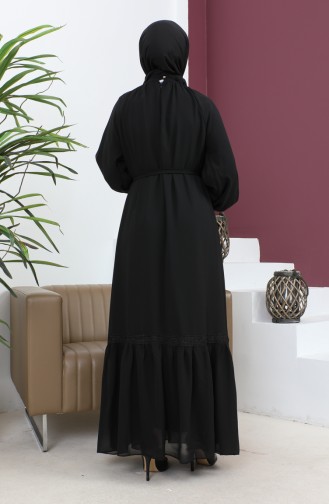 فستان شيفون مزين بالدانتيل أسود 19143 14715
