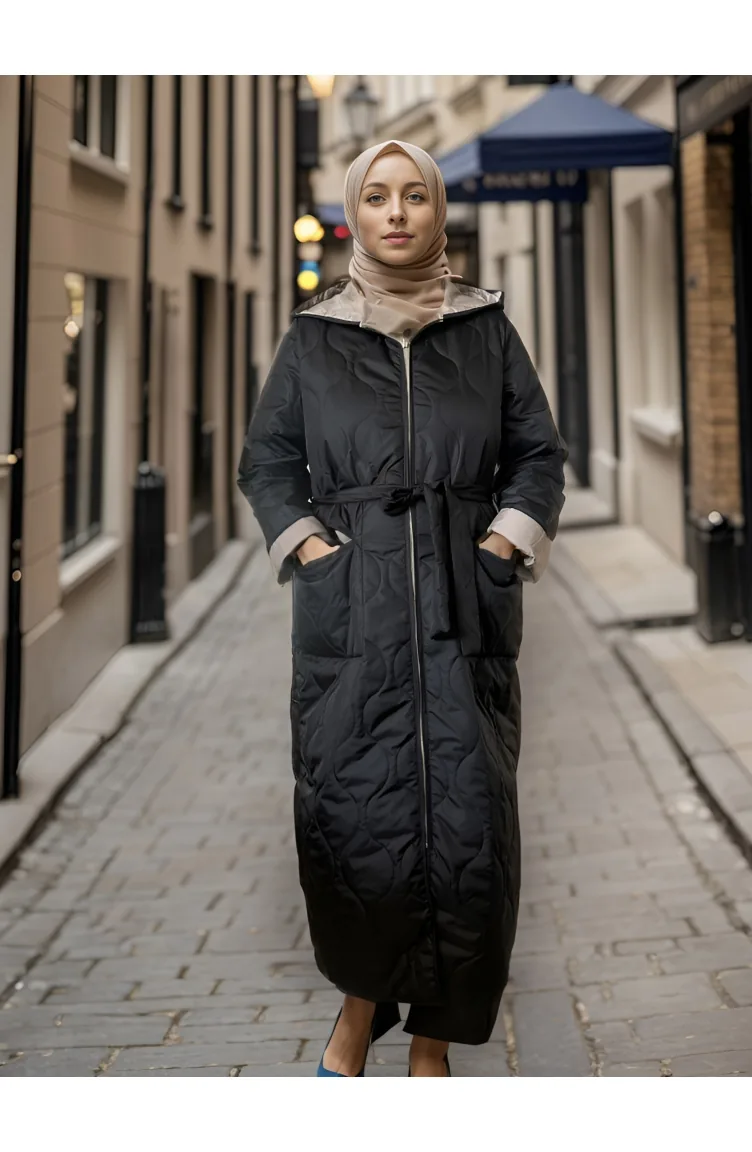Vivezza Double Sided Quilted Coat 8504-01 Black Beige 8504-01