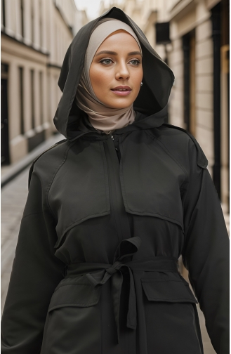 Vivezza Hooded Trench Coat Abaya 8506-01 Black 8506-01