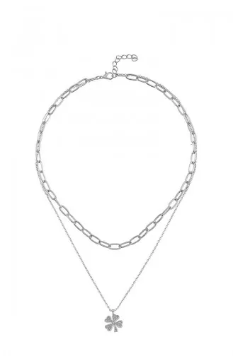 Collier Trèfle Double Chaîne 22-297-33 Argent 22-297-33