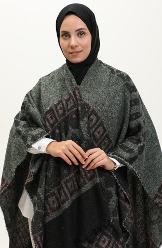 Poncho A Motifs Kilim 2041-02 Rose Khaki 2041-02