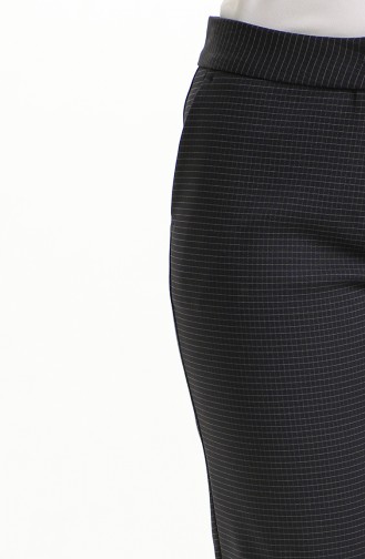 Pantalon Classique à Carreaux Avec Poches Et Jambe Droite 11201-04 Bleu Marine 11201-04