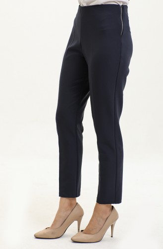 Women`s Elastic Waist Side Zipper Trousers 9001-01 Navy Blue 9001-01