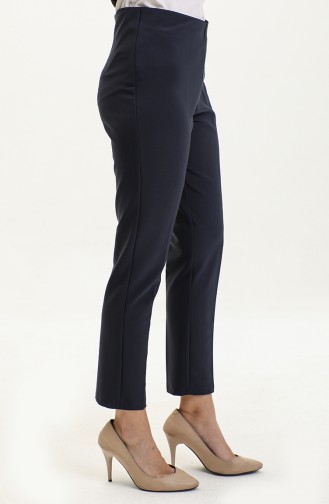 Women`s Elastic Waist Side Zipper Trousers 9001-01 Navy Blue 9001-01