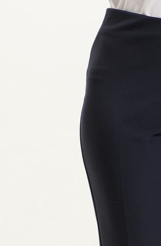 Women`s Elastic Waist Side Zipper Trousers 9001-01 Navy Blue 9001-01