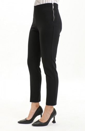 Black Women`s Elastic Waist Side Zipper Trousers 9001-03 Black 9001-03