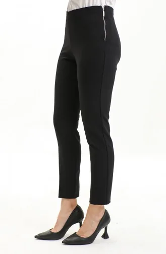 Pantalon Femme Noir à Taille Elastique Et Fermeture Éclair Latérale 9001-03 Noir 9001-03