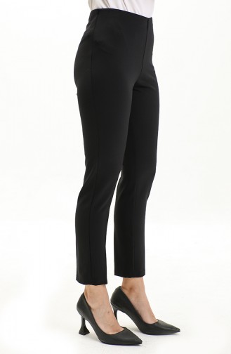 Black Women`s Elastic Waist Side Zipper Trousers 9001-03 Black 9001-03