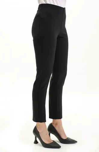 Pantalon Femme Noir à Taille Elastique Et Fermeture Éclair Latérale 9001-03 Noir 9001-03