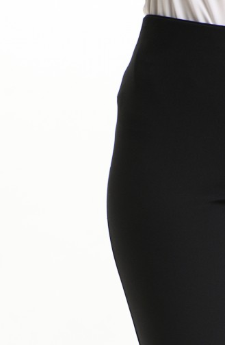 Black Women`s Elastic Waist Side Zipper Trousers 9001-03 Black 9001-03