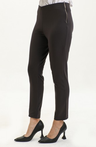 Black Women`s Elastic Waist Side Zipper Trousers 9001-06 Bitter Brown 9001-06