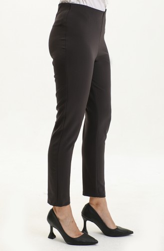 Pantalon Femme Noir Taille Elastique Avec Fermeture Éclair Latérale 9001-06 Brun Amer 9001-06