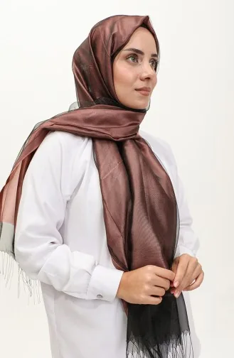 Tüllü Şal 1265-06 Gül Kurusu Siyah