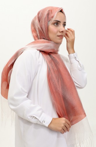 Tüllü Şal 1265-11 Kiremit Krem