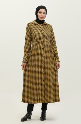 Houndstooth Patterned Buttoned Cape 1981-02 Mustard 1981-02