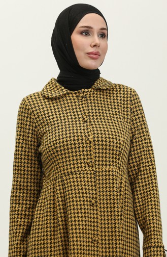 Houndstooth Patterned Buttoned Cape 1981-02 Mustard 1981-02