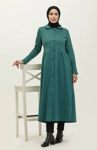 Houndstooth Patterned Buttoned Cape 1981-03 Green 1981-03
