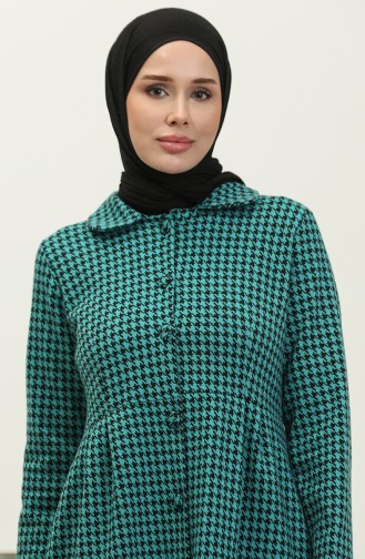 Houndstooth Patterned Buttoned Cape 1981-03 Green 1981-03