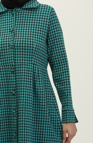 Houndstooth Patterned Buttoned Cape 1981-03 Green 1981-03