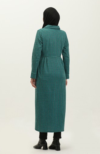 Houndstooth Patterned Buttoned Cape 1981-03 Green 1981-03