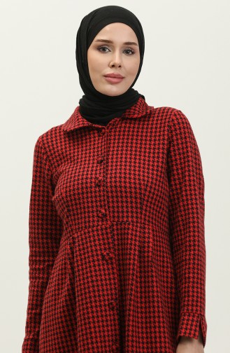 Houndstooth Patterned Buttoned Cape 1981-09 Red 1981-09