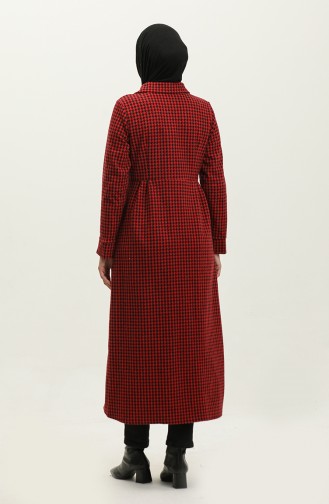 Houndstooth Patterned Buttoned Cape 1981-09 Red 1981-09