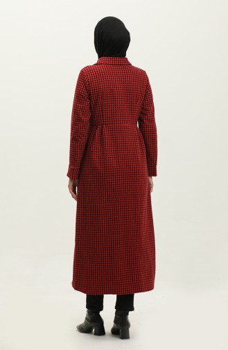 Houndstooth Patterned Buttoned Cape 1981-09 Red 1981-09