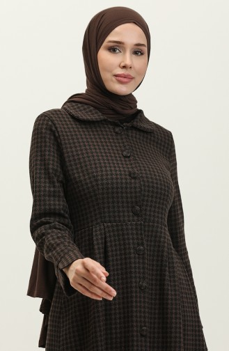 Houndstooth Patterned Buttoned Cape 1981-10 Brown 1981-10