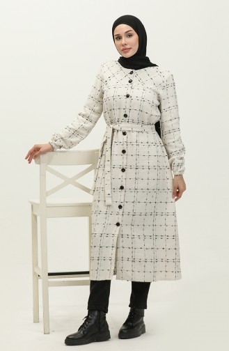 Buttoned Down Jacket With Belted Waist 1226-02 White 1226-02