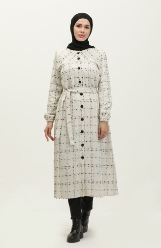 Buttoned Down Jacket With Belted Waist 1226-02 White 1226-02