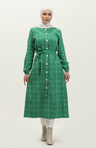 Buttoned Along Waist Belted Şölin Cape 1226-03 Green 1226-03