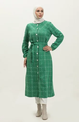 Entlang Der Taille Geknöpfter Şölin-Umhang Mit Gürtel 1226-03 Grün 1226-03