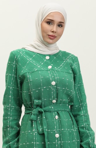 Buttoned Along Waist Belted Şölin Cape 1226-03 Green 1226-03