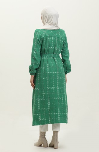 Buttoned Along Waist Belted Şölin Cape 1226-03 Green 1226-03