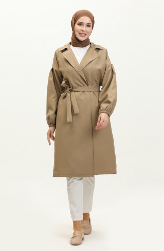 Button Detailed Trench Coat Mink 19148 14787