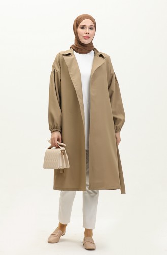 Button Detailed Trench Coat Mink 19148 14787