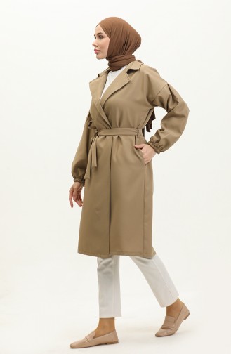 Button Detailed Trench Coat Mink 19148 14787