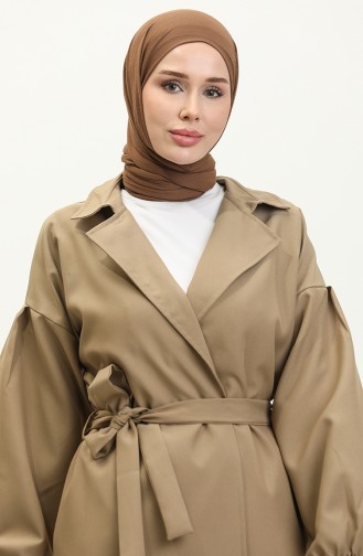 Button Detailed Trench Coat Mink 19148 14787