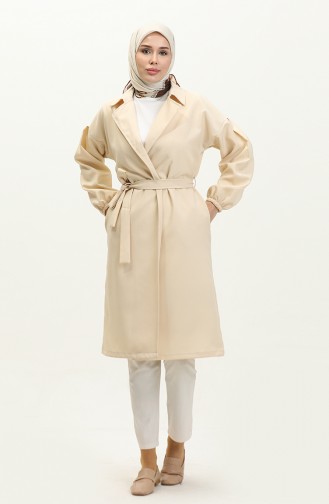 Button Detailed Trench Coat Beige 19148 14788