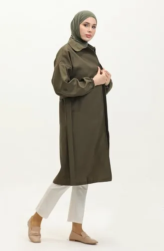 Button Detailed Trench Coat Khaki 19148 14789