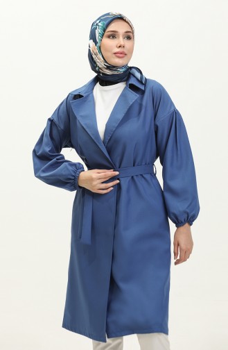 Button Detailed Trench Coat Blue 19148 14790
