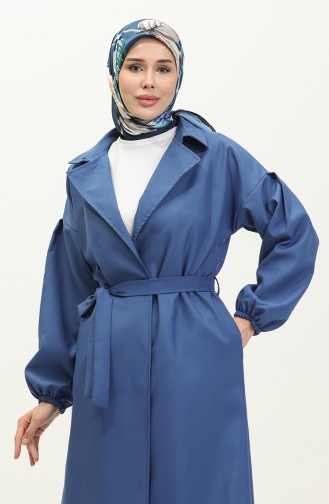 Button Detailed Trench Coat Blue 19148 14790